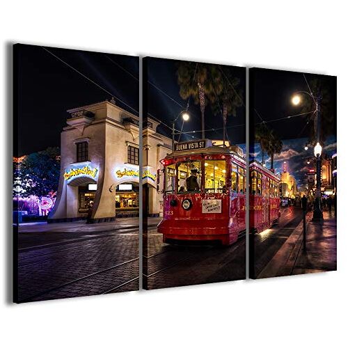 Stampe su Tela Canvasafbeeldingen, Hollywood Tram, moderne afbeeldingen uit 3 panelen, klaar om op te hangen, 120 x 90 cm