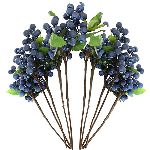 SUFUBAI 10 Stks Kunstmatige Bosbessen, Nep Bosbessen met Groene Bladeren Berry Spray Levensechte Faux Fruit Bessen voor Thuis Bruiloft Party Decor