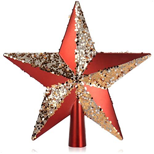com-four ® rode kerstboomtopper in stervorm ster voor de kerstboomtopper gedecoreerde kerstboomversiering traditionele kerstboomversiering van kunststof