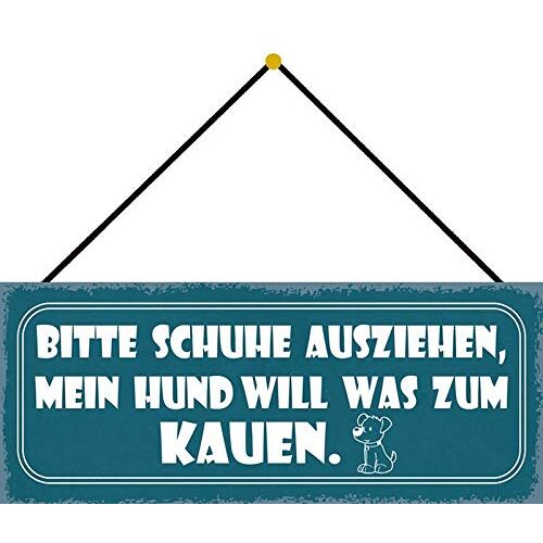 Schatzmix Gelieve schoen uittrekken metalen bord 27x10cm Deco tin Sign met koord blikken bord, blik, meerkleurig, 27x10 cm