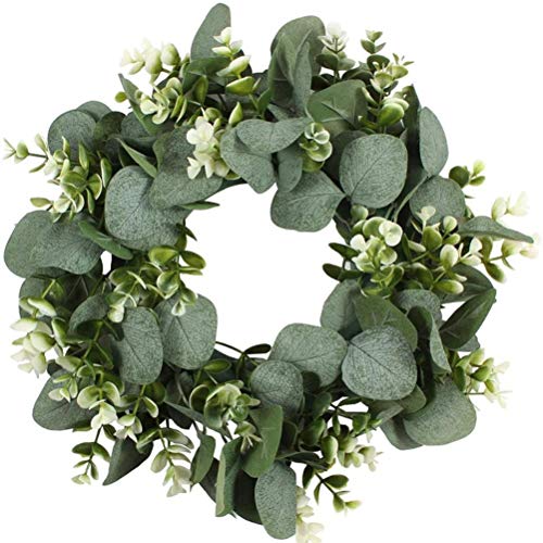 BSTTAI Lentekrans, deurkrans met bloemen, kerstkrans, ringen, eucalyptus, slinger, kunstmatige eucalyptus, krans, deurkrans, decoratie, wandkrans, slinger, kunstplanten, hangende krans