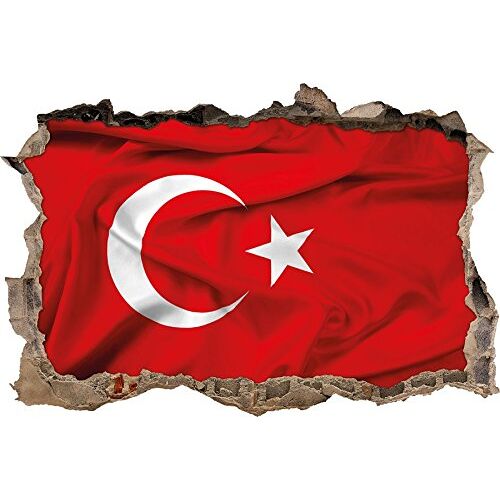 Pixxprint 3D_WD_2779_62x42 Turkey vlag, Turkey vlag, Turkey vlag Muurdoorbraak 3D Wandtattoo, Vinyl, kleurrijk, 62 x 42 x 0,02 cm