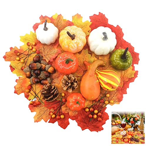 WUERKIYA 120 stuks pompoen herfst decoraties binnen buiten gouden witte pompoen esdoorn blad dennenappel eikel sier pompoenen herfst decoraties Halloween