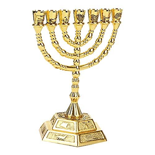 Darmlly Gouden Joodse kandelaar religies kandelaar Chanoeka kandelaar 7 tak -L