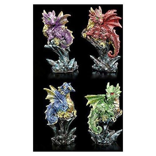 Figuren Shop GmbH Gotische draak figuren 4er Set Dragonling Brood Fantasy-Figuren Multi hand beschilderd