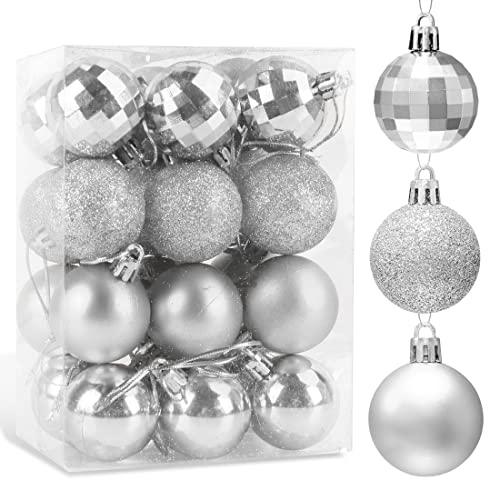O-Kinee Kerstballen, zilver, 4 cm, 24 stuks kunststof kerstdecoratie, kleine kerstdecoratieballen, kerstboomdecoratieset, kerstboomdecoratie en kerstboomversiering, kerstballen