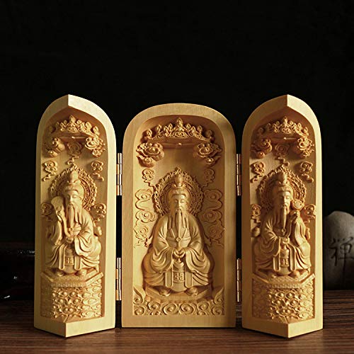 Vinbcorw Boeddhabeeld massief houtsnijwerk, houtsnijwerk Boeddha Mini Sankai Boeddha Fudo Myoo Mini Boeddhabeeld Guardian Monument Figuur drie open Boeddha decoratief beeld,A9