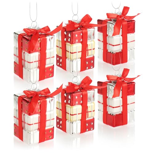 com-four ® 6x Kerstboomhangercadeau Kerstbal geschenkdoos Kerstboomdecoratie in geschenkvorm voor kerstboomdecoratie Onbreekbare boomdecoratie