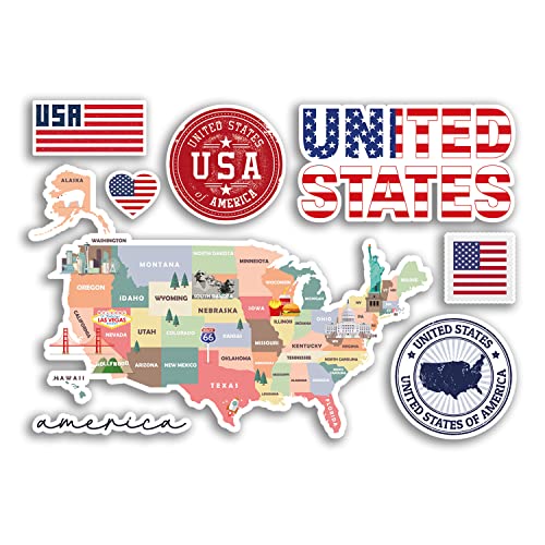 DV DESIGN A5 Stickervel Verenigde Staten Vinyl Stickers Verenigde Staten Amerika Landmarks Kaart Vlag Land Vakantie Reizen #78475