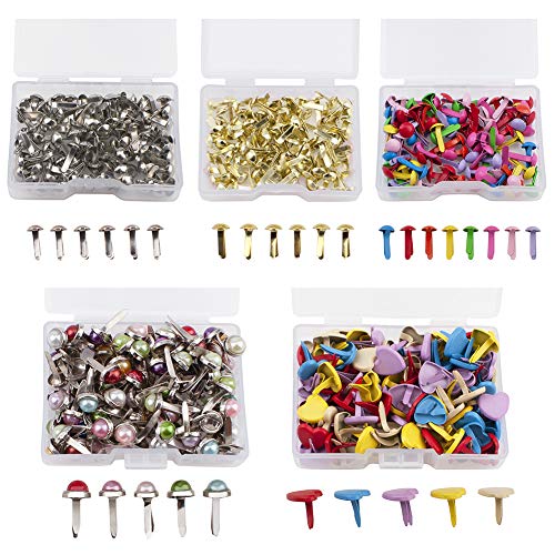 WANDIC Mini Brads, 500 Stks Metalen Papier Bevestiging Parel Hoofd Brads Hart Brads Voor Scrapbooking Brads Voor Kaarten Maken Decoratie