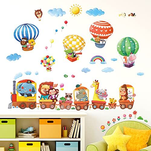 DECOWALL DA-1406 Trein Dieren en Luchtballonnen Muurstickers Muurstickers Kinderkamer Baby Kinderkamer Kinderkamer Woonkamer