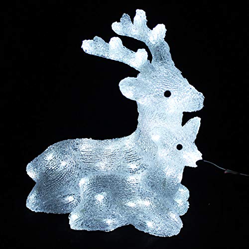 Mojawo Kerstdecoratie LED hert met reekalf acryl verlichting figuur koud wit 60 LED's op stroom buitenverlichting