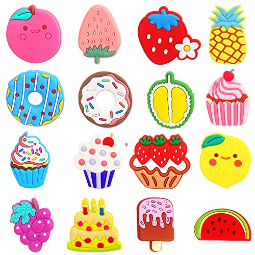 MAX COOK 16 stuks siliconen koelkastmagneten, grappig fruit, brood, donuts, koelkastmagneten, 3D-cartoon, koelkastmagneet voor whiteboard, koelkast, locker, meldeboard