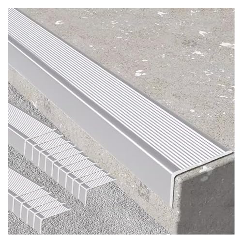 HDYZJQ Antislip traptreden zilver voor buiten indoor trappen, metalen treden veiligheidstreden voor trappen en veranda, decoratieve trapranden (kleur: zilver-15 stuks, maat: B4 x 2 cm-L150 cm)