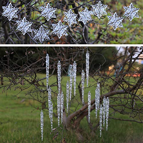 DAHI Kerstboomversiering, ijspegels en sneeuwvlokken, acryl kerstdecoratie, 20 stuks ijspegels en 10 sneeuwvlokken
