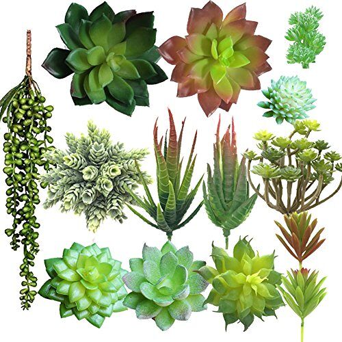 Aisamco 14 stuks kunstvetplanten, kunstbloemen, vetplanten, mini-echeveria spikes, losse kunstbloemen voor thuis, binnen, fee, tuin, decoraties