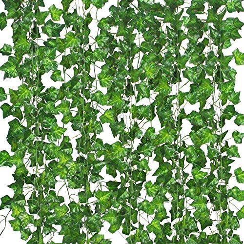 Comtelek 84 FT Kunstmatige Klimop 12 Pack Klimop Wijnstok Garland Klimop Bladeren Groen Slingers Clip Opknoping Nep Blad Planten Faux Groene Bloemen Decor Thuis Keuken Tuin Kantoor Bruiloft Muur