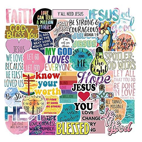 Modou 50Pcs Christelijke Stickers Religieus, Bijbel, Geloof Stickers. Jezus en Kruis Stickers. Leuke Bijbel Accessoires en Christelijke Geschenken