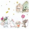 Little Deco Muursticker, babykamer, hazenfamilie en muis, lolly, sterren, kinderfoto's, decoratie, kinderkamer, meisje, stickers DL231, M: 121 x 84 cm (b x h)