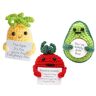 KONFEN Positieve gebreide mini-pop, set van 3 grappige positieve tas, omarming, speelgoedhanger met energiekaart, creatieve positieve energiepop voor liefde (pinappel + tomaat + avocado)