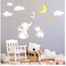 Little Deco Muursticker babykamer olifant en haas met maan en sterren I 163 x 95 cm (b x h) I Kinderfoto's deco kinderkamer meisjes sticker jongen sticker DL463