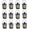 Nuptio 12 stuks vintage metalen mini decoratieve kaars, lantaarn, theekaars, decoratie kaars, led, theelicht voor verjaardagsfeest, bruiloft, minnaressstuk, zwart (10 stuks + 2 stuks)