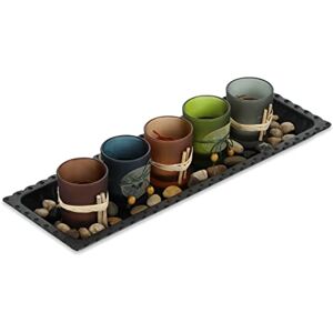Relaxdays waxinelichthouders, met plateau & steentjes, 38,5 cm lang, decoratie voor woonkamer, theelichthouder, gekleurd Relaxdays waxinelichthouders, met plateau & steentjes, 38,5 cm lang, decoratie voor woonkamer, theelichthouder, gekleurd