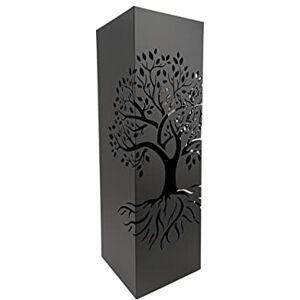 DRW Vierkante paraplustandaard van metaal, zwart, opengewerkte levensboom, 15,5 x 15,5 x 49 cm, met haak voor kleine paraplu's DRW Vierkante paraplustandaard van metaal, zwart, opengewerkte levensboom, 15,5 x 15,5 x 49 cm, met haak voor kleine paraplu's