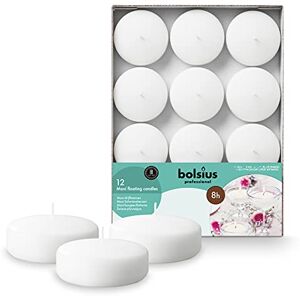 BOLSIUS - Drijfkaarsen Maxi - Wit - 12 stuks - Ø 7,6cm - 8u brandduur - Zonder geur - Paraffinewas BOLSIUS - Drijfkaarsen Maxi - Wit - 12 stuks - Ø 7,6cm - 8u brandduur - Zonder geur - Paraffinewas