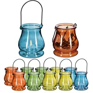 Relaxdays windlicht set van 12, waxinelichthouder voor binnen en buiten, met hengsel, HxØ: 10 x 8,5 cm, meerdere kleuren Relaxdays windlicht set van 12, waxinelichthouder voor binnen en buiten, met hengsel, HxØ: 10 x 8,5 cm, meerdere kleuren