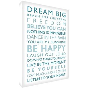 ART Gallery verpakt Box canvas, het solide front paneel (91 x 60 x 4 cm, Large, wit/blauwgroen, BE HAPPY) ART Gallery verpakt Box canvas, het solide front paneel (91 x 60 x 4 cm, Large, wit/blauwgroen, BE HAPPY)