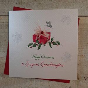 WHITE COTTON CARDS X99 kerstkaart met opschrift "Happy Christmas Gorgeous Granddaughter", handgemaakt, wit WHITE COTTON CARDS X99 kerstkaart met opschrift "Happy Christmas Gorgeous Granddaughter", handgemaakt, wit