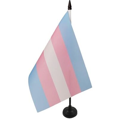 AZ FLAG Transgender Tafelvlag 14x21 cm Regenboog Bureaivlag 21 x 14 cm Zwarte plastic stok en voet AZ FLAG Transgender Tafelvlag 14x21 cm Regenboog Bureaivlag 21 x 14 cm Zwarte plastic stok en voet