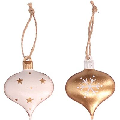 Vacchetti Giuseppe Witte en Gouden Metalen Kerstversieringen - Set van 8 Vacchetti Giuseppe Witte en Gouden Metalen Kerstversieringen - Set van 8