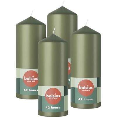 Bolsius Gladde stompkaarsen Olijfgroen 4 stuks 15 x 6 cm Decoratieve kaarsen Brandduur 42 uur Ongeparfumeerd- Bevat natuurlijke plantaardige was Zonder palmolie Bolsius Gladde stompkaarsen Olijfgroen 4 stuks 15 x 6 cm Decoratieve kaarsen Brandduur 42 uur Ongeparfumeerd- Bevat natuurlijke plantaardige was Zonder palmolie