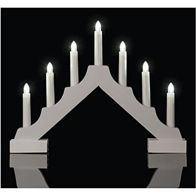 EMOS Houten led-kandelaar in wit, klassieke kandelaar met 7 ledlampen, werkt op batterijen 2x AA, binnen IP20, 6/18 uur timerfunctie, 35 x 29 cm EMOS Houten led-kandelaar in wit, klassieke kandelaar met 7 ledlampen, werkt op batterijen 2x AA, binnen IP20, 6/18 uur timerfunctie, 35 x 29 cm