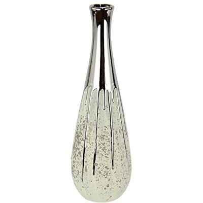 Dekovase I.GE.A. - Keramik Vase - 11x35 cm - wit-zilver - keramische vaas Dekovase I.GE.A. - Keramik Vase - 11x35 cm - wit-zilver - keramische vaas
