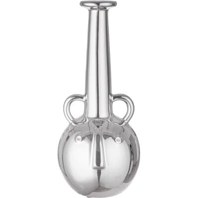 GILDE Decoratieve vaas gezichtsvaas bloemenvaas groot van keramk zilver geglazuurd decoratie woonkamer cadeau verjaardagscadeau kleur: zilver hoogte 38 cm GILDE Decoratieve vaas gezichtsvaas bloemenvaas groot van keramk zilver geglazuurd decoratie woonkamer cadeau verjaardagscadeau kleur: zilver hoogte 38 cm