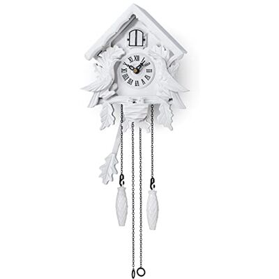 TIMEGEAR Koekoeksklok met nachtmodus, zingende vogel, houten decoraties en schommelende slinger (wit) TIMEGEAR Koekoeksklok met nachtmodus, zingende vogel, houten decoraties en schommelende slinger (wit)