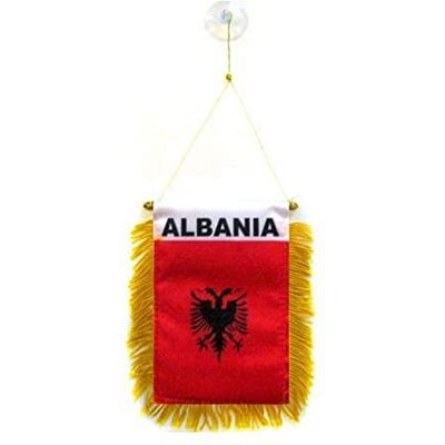 AZ FLAG Albania Mini Banner 6'' x 4'' 100% Polyester Albanian Small Pennant for Car Double-sided Flag with Suction Cup Hanger AZ FLAG Albania Mini Banner 6'' x 4'' 100% Polyester Albanian Small Pennant for Car Double-sided Flag with Suction Cup Hanger
