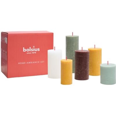 Bolsius Rustieke stompkaarsen, cadeauset, 6 stuks, retro, decoratieve kaarsen voor huishouden, lange brandduur, ongeparfumeerde, natuurlijke plantenwas, zonder palmolie Bolsius Rustieke stompkaarsen, cadeauset, 6 stuks, retro, decoratieve kaarsen voor huishouden, lange brandduur, ongeparfumeerde, natuurlijke plantenwas, zonder palmolie