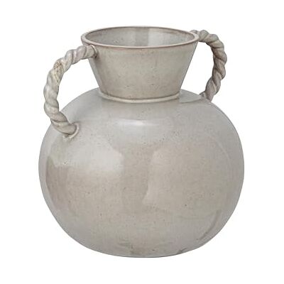 Bloomingville 9,25 inch steengoed gedraaide handgrepen en reactief glazuur, crème kleur vaas Bloomingville 9,25 inch steengoed gedraaide handgrepen en reactief glazuur, crème kleur vaas