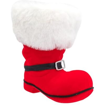 Idena 30539 Kerstman laars ca. 16 x 11 x 18 cm, rood gevlokte kerstlaars met gesp en bontrand, als kerstdecoratie of cadeauverpakking Idena 30539 Kerstman laars ca. 16 x 11 x 18 cm, rood gevlokte kerstlaars met gesp en bontrand, als kerstdecoratie of cadeauverpakking