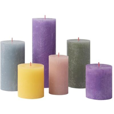 Bolsius Rustieke stompkaarsen, cadeauset met 6 stuks, Memphis, decoratieve huishoudelijke kaarsen, lange brandduur, ongeparfumeerd, bevat natuurlijke plantenwas, zonder palmolie Bolsius Rustieke stompkaarsen, cadeauset met 6 stuks, Memphis, decoratieve huishoudelijke kaarsen, lange brandduur, ongeparfumeerd, bevat natuurlijke plantenwas, zonder palmolie