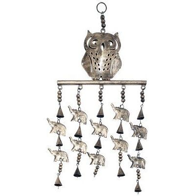 DRW Hanger uil met gouden klokken, luchtgeluid, 50 x 24 x 3 cm DRW Hanger uil met gouden klokken, luchtgeluid, 50 x 24 x 3 cm