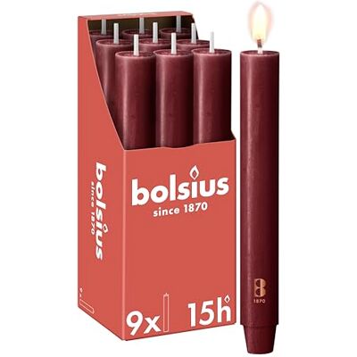 Bolsius dinerkaars rustiek 23cm bordeaux in doos van 9 stuks 15 branduren decoratieve kaarsen bevat natuurlijke plantaardige was zonder palmolie Bolsius dinerkaars rustiek 23cm bordeaux in doos van 9 stuks 15 branduren decoratieve kaarsen bevat natuurlijke plantaardige was zonder palmolie