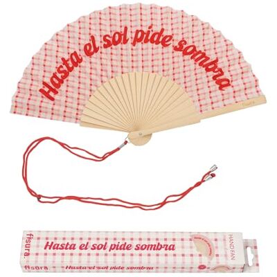 Fisura Originele waaier met opschrift "Bitte um Schaduw", moderne en kleurrijke houten waaiers, roze geruit, inclusief hanger, grappig cadeau-idee, 42,5 x 23 cm Fisura Originele waaier met opschrift "Bitte um Schaduw", moderne en kleurrijke houten waaiers, roze geruit, inclusief hanger, grappig cadeau-idee, 42,5 x 23 cm
