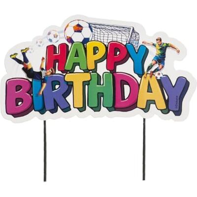 dekora Taartdecoratie Voetbal Happy Birthday, grote papieren cake topper voor kinderfeestje verjaardag, 1 stuk 16,5 x 9,1 cm, spelers bal en doel dekora Taartdecoratie Voetbal Happy Birthday, grote papieren cake topper voor kinderfeestje verjaardag, 1 stuk 16,5 x 9,1 cm, spelers bal en doel