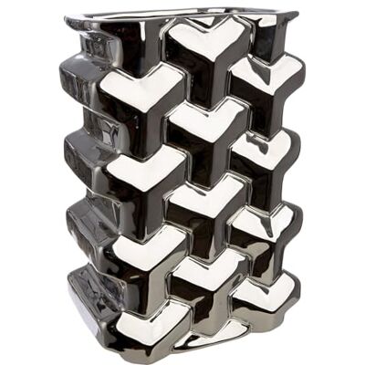 GILDE Vaas Apollo van keramiek hoogte 30cm rechthoekig glanzend zilver decoratieve vaas GILDE Vaas Apollo van keramiek hoogte 30cm rechthoekig glanzend zilver decoratieve vaas