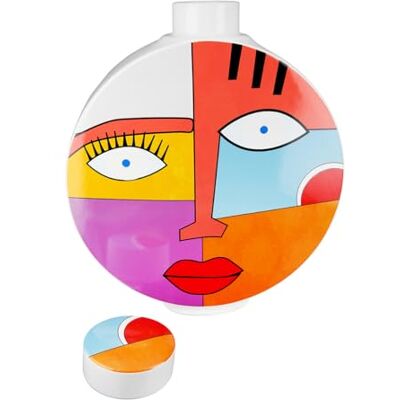 GILDE Decoratieve vaas met gezichtsmotief dekselvaas van keramiek decoratie woonkamer cadeau verjaardagscadeau meerkleurig hoogte 29,5 cm GILDE Decoratieve vaas met gezichtsmotief dekselvaas van keramiek decoratie woonkamer cadeau verjaardagscadeau meerkleurig hoogte 29,5 cm